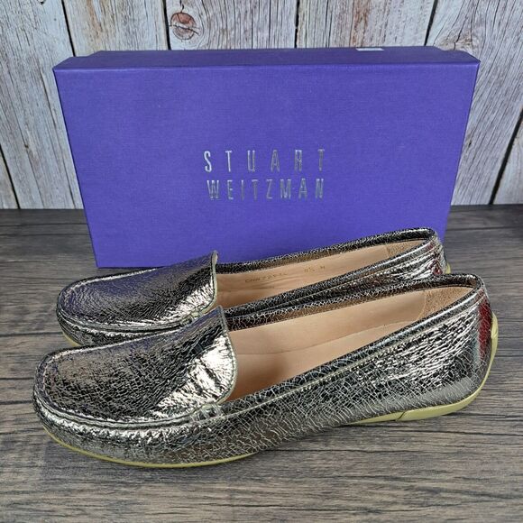 Stuart Weitzman Mach 1 Moc Toe Loafer Women's Sz 8.5 N Narrow Pewter (Worn Once) - Picture 1 of 9